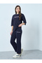 Navy Blue Printed T-Shirt and Flared Leggings Co-Ords