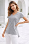 Women's Gray Melange Viscose Side Deep Slit V-Neck T-Shirt