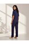 Women Navy 2 Piece Solid Pyjama Set - 3