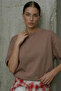 Women's Oversized Basic T-Shirt Brown – Crew Neck, Comfortable Fit, Lettering, 100% Cotton
