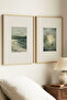 2 Pieces of Vintage Paintings with Natural Wooden Frames, Sea and White Flowers