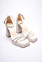 Women's Beige Heeled Sandals Tr12My01D
