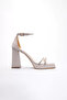 Women's Beige Heeled Sandals Tr12My01D - 3