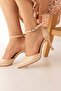 Beige Snake Leather Si Patterned 8.5cm Stiletto Pointed Toe Women's Heeled Shoes
