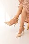 Beige Snake Leather Si Patterned 8.5cm Stiletto Pointed Toe Women's Heeled Shoes - 3