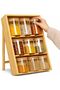 9-Piece Bamboo Spice Jar Organizer with 3-Tier Foldable Display Stand Rack With Jars