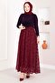 Flok Printed Lined Tulle Skirt Burgundy - 3