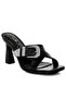 Women Engraved Metallic Buckle Sandals In Black