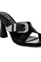 Women Engraved Metallic Buckle Sandals In Black - 4