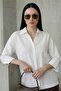 Women's White Oversized Fit Buttoned 3/4-Sleeve Eyelet Embroidery Collar Woven Relaxed Fit Long Women's Shirt - 6