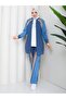 3 Piece Women's Sports Set Two Thread Pa Cotton Ot Detailed Zippered Tracksuit Set N-05505 _ Blue