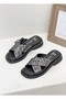 2610104Y Genuine De Leather Erli̇k Cross Strap Daily Comfortable Summer Slippers 4 cm Sole for Women