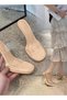 Women Heels with Transparent One Strap Design Slippers Fashionable and Versatile for Daily Commuti