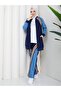 3 Piece Women's Sports Set Two Thread Pa Cotton Ot Detailed Zippered Tracksuit Set N-05505 _ Navy Blue - 3