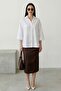 Women's White Oversized Fit Buttoned 3/4-Sleeve Eyelet Embroidery Collar Woven Relaxed Fit Long Women's Shirt - 3