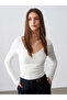 32780 V-Neck Ruched Top-Ecru