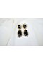 Bkp105 Black Double Stone Hanging Earrings Black (Length 70 mm)