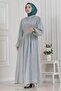 Balloon Sleeve Stoned Water Evening Dress-Mint Green - 2