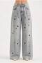 Women's Front Bird Eye Detailed Design Palazzo Jeans