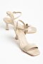 Women's Beige Patent Leather Single Strap Blunt Toe Heeled Shoes - 2
