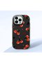 iPhone 14 Pro Compatible Camera Protected Black Soft Silicone Phone Case Vişne Patterned