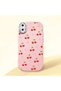 iPhone X Compatible Camera Protected Pink Soft Silicone Phone Case Cherry Patterned