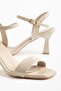 Women's Beige Patent Leather Single Strap Blunt Toe Heeled Shoes - 3