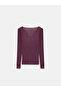 32311 Lace V-Neck Cashmere Blend Modal Blouse - Dark Purple - 5
