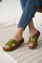 Khaki Green Genuine Leather Slippers Tr31My54G - 4