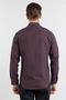 Burgundy-Black Buttoned Collar Long Sleeve Pocketless Slim Fit Cotton Shirt 1004255233 - 5