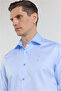 Blue Satin Italian Collar Long Sleeve Pocketless S Slim Fit 100% P Cotton Shirt 1004255231 - 4