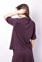 Women's Soft Textured Stretchy Fabric V-Neck Collar Drop-Shoulder Elbow Length Sleeves Oversized Blouse-Burgundy - 6