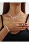 Faux Pearl Rhinestone Necklace with Bracelet and Earrings et