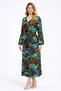 Women's Green, Floral Print , V-Neck, Pocketed Viscose Long Dress 65N39425 - 5