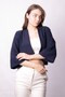 Women's Shawl Collar Capri Sleeve Cardigan Jacket with Elastic Back - Navy Blue - 5
