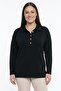 Women's Gold Buttoned Collar Large Size Stretch Fabric Blouse - 2