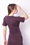 Women's Soft-Textured Stretchy Fabric V-Neck Short Sleeve Button-Front Blouse-Burgundy - 5
