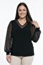 Women's V-Neck Sleeve Chiffon Spreader Pearl L Stretch Fabric Blouse