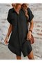 New Season Women's Short Sleeve Collared Button-Front Wrinkled Mini Dress - 3