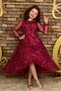 Girl's Burgundy Dress with Transparent Sleeves and Collar, Tulle Pieces and Leaf Detail - 3