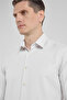 Beige Textured Hard Collar Long Sleeve Pocketless Slim Fit Cotton Shirt 1004255283 - 4