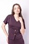 Women's Soft-Textured Stretchy Fabric V-Neck Short Sleeve Button-Front Blouse-Burgundy - 4