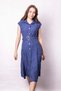 Women's Embroidered Collar Dress Drop-Shoulder Pocketed Pili Melton Li Midi Length Below Knee Belt Li Dress-Indigo