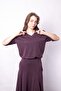 Women's Soft Textured Stretchy Fabric V-Neck Collar Drop-Shoulder Elbow Length Sleeves Oversized Blouse-Burgundy - 2