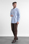 White-Blue Buttoned Collar Long Sleeve Pocket Comfort Fit 100% Cotton Shirt 1004260175 - 4