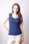 Women's Stretch Fabric Stretchy Knitwear Square Neck Ribbed Knit Body Blouse-Navy Blue