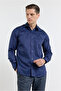 Navy Blue Satin Italian Collar Long Sleeve Pocketless S Slim Fit %100 P Cotton Shirt 1004255231 - 3