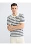 White Polo Collar Striped Men's Knitwear T-Shirt - 4