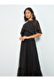 Black Lurex Foil Cape Sleeve Maxi Dress - 3