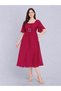 Dark Pink Square Neck Midi Dress with Buckle Detail - 2